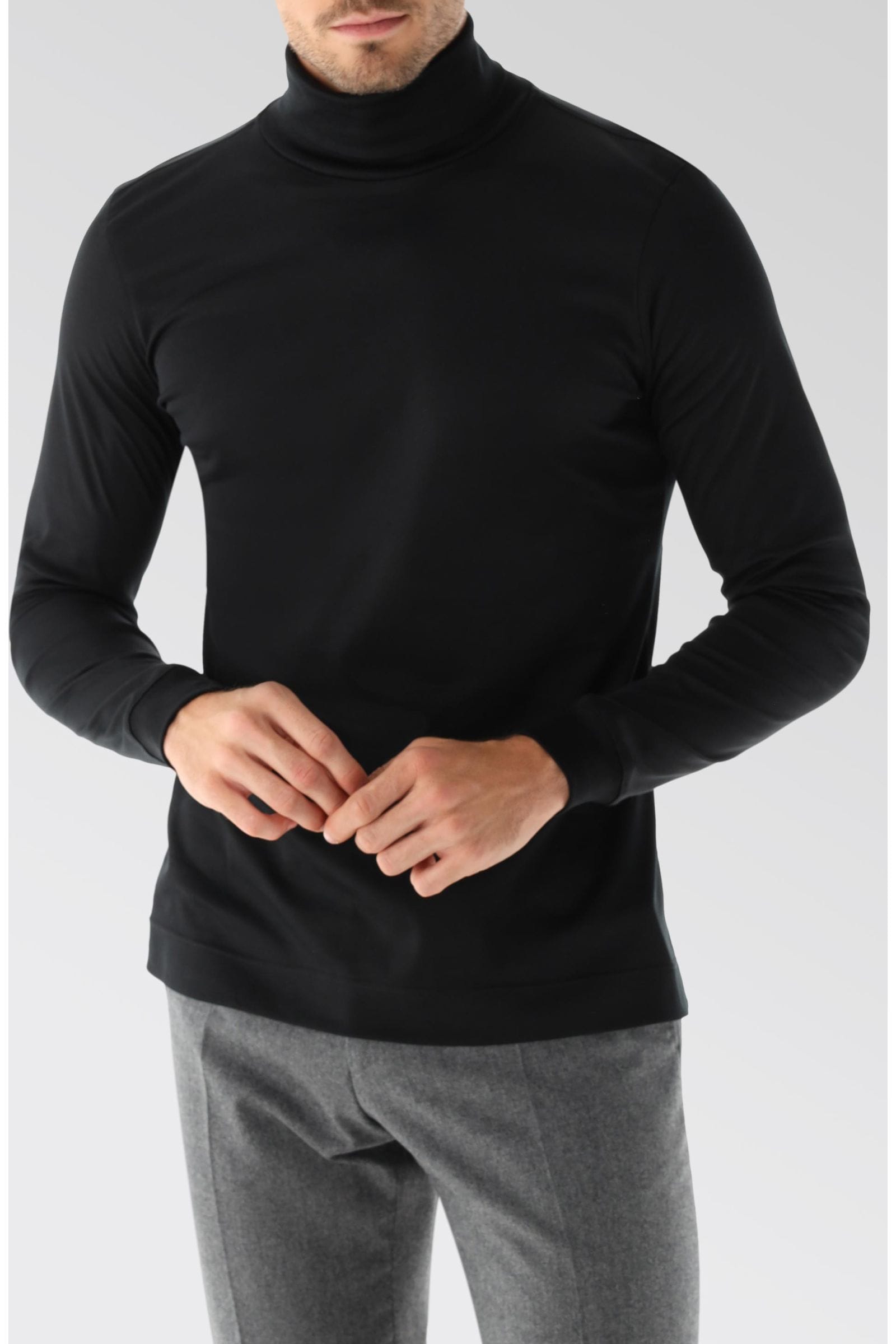 van Laack Slim Fit Herren Rollkragenshirt Rollkragen schwarz