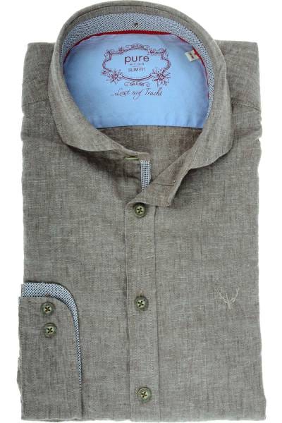 Pure Slim Fit Leinenhemd braun/weiss, Einfarbig