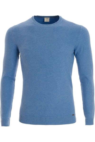 OLYMP Level Five Body Fit Strickpullover Rundhals eisblau, einfarbig