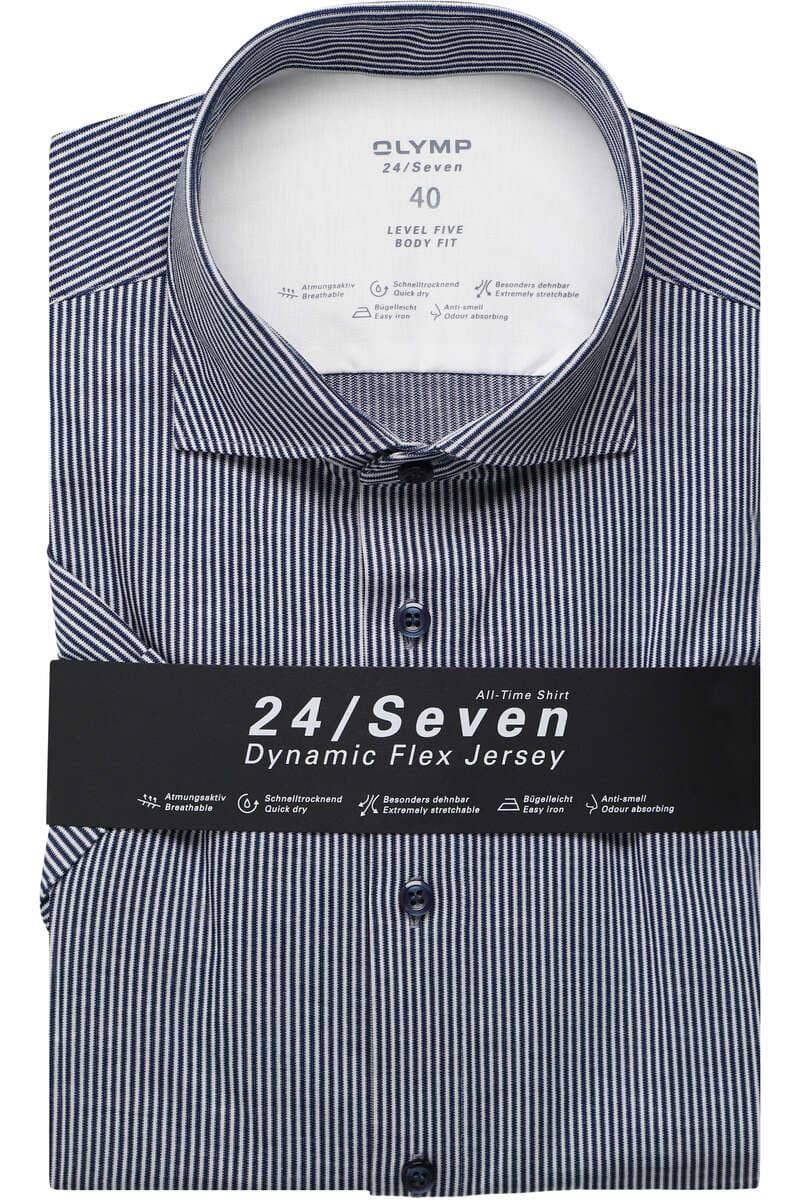 OLYMP Level Five 24Seven Body Fit Jersey shirt marinewit, Gestreept OLYMP Level Five 24Seven Body Fit Jersey shirt marinewit, Gestreept