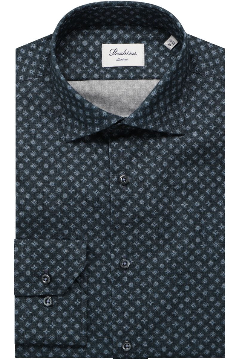 Stenströms Slimline Hemd dunkelblau, Gemustert 41 - L