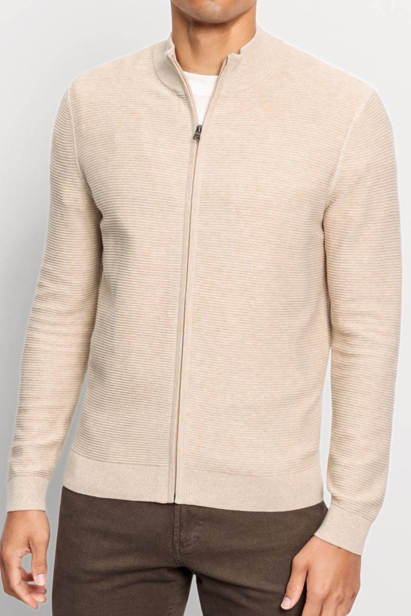 Olymp Casual Regular Fit cardigan zip light beige, Textured