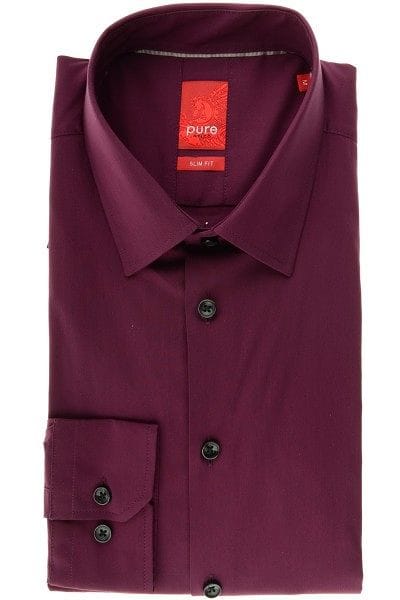Pure Hemd - Slim Fit - bordeaux, Einfarbig