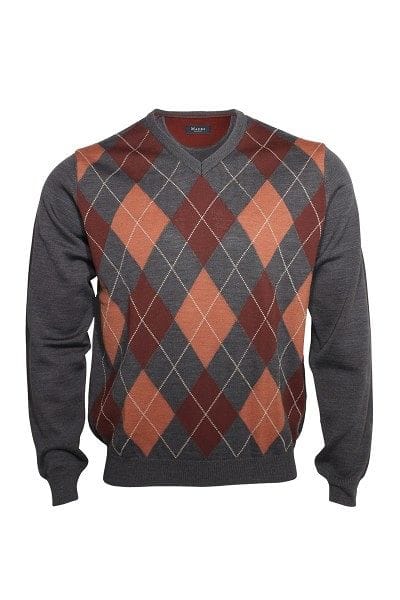 MAERZ Strick - V-Ausschnitt Pullover - rot/grau