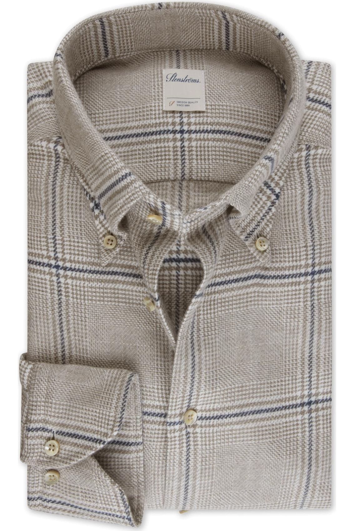 Body Flannels Stenströms Fitted Body flannel shirt beige, Chequered | Hemden.de