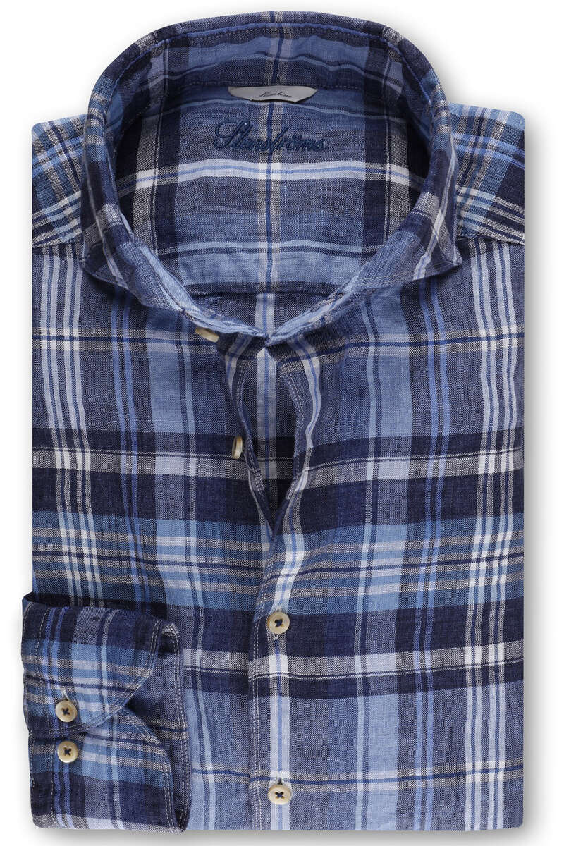 Stenströms Casual Slimline Leinenhemd blau, Kariert L Stenströms Casual Slimline Leinenhemd blau, Kariert L