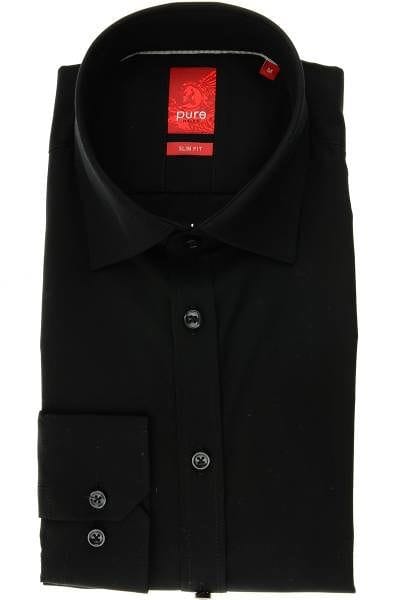 Pure Hemd - Slim Fit - schwarz, Einfarbig