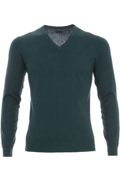 OLYMP Strickpullover V-Ausschnitt dunkelgrün, einfarbig
