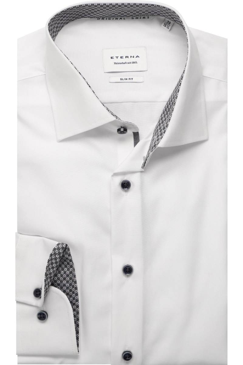 ETERNA Camicia Uomo Slim Fit Jersey Manica Lunga - Bianco 42 - Collo Shark, Stiro Facile