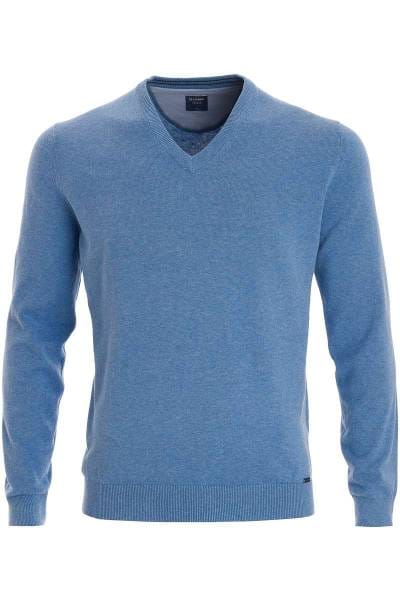 OLYMP Modern Fit Strickpullover V-Ausschnitt eisblau, einfarbig