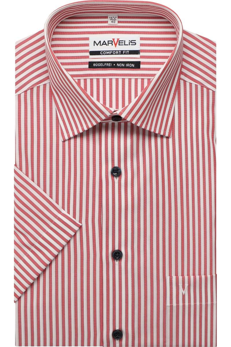 Marvelis Herren Businesshemd Kurzarm – Non-Iron Modern Fit, New Kent-Kragen, Einfarbig Weiß