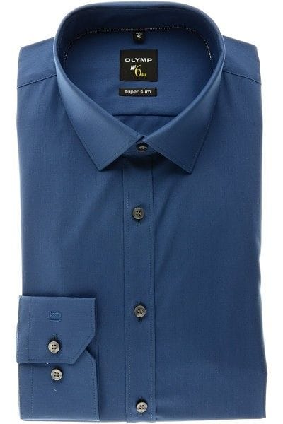 Olymp Hemd - Super Slim No. Six - rauchblau, Einfarbig