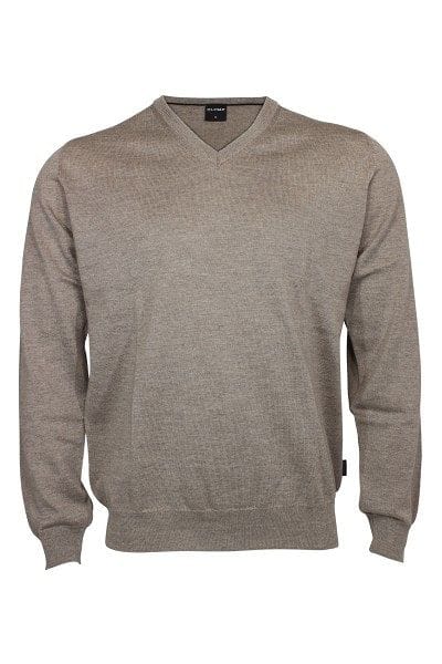 Olymp Strick - V-Ausschnitt Pullover - nougat