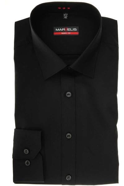 Marvelis Body Fit Hemd schwarz, Einfarbig