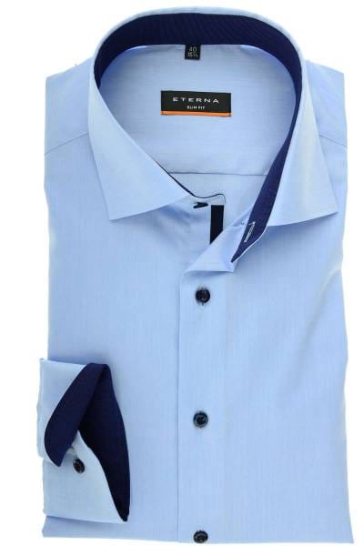 Eterna Slim Fit Hemd blau, Einfarbig