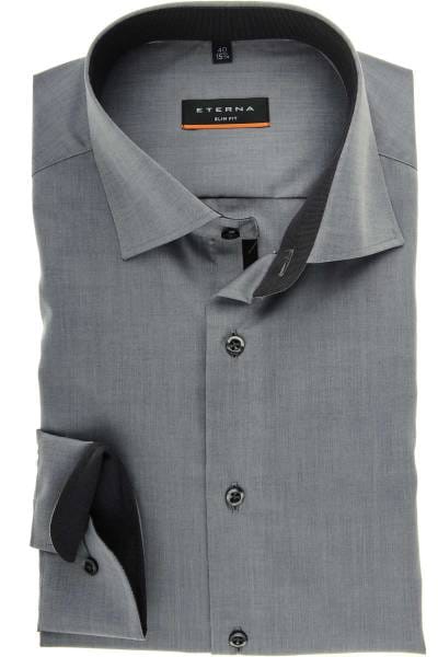 Eterna Slim Fit Hemd grau, Einfarbig