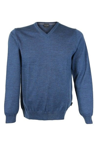 Olymp Strick - V-Ausschnitt Pullover - blau