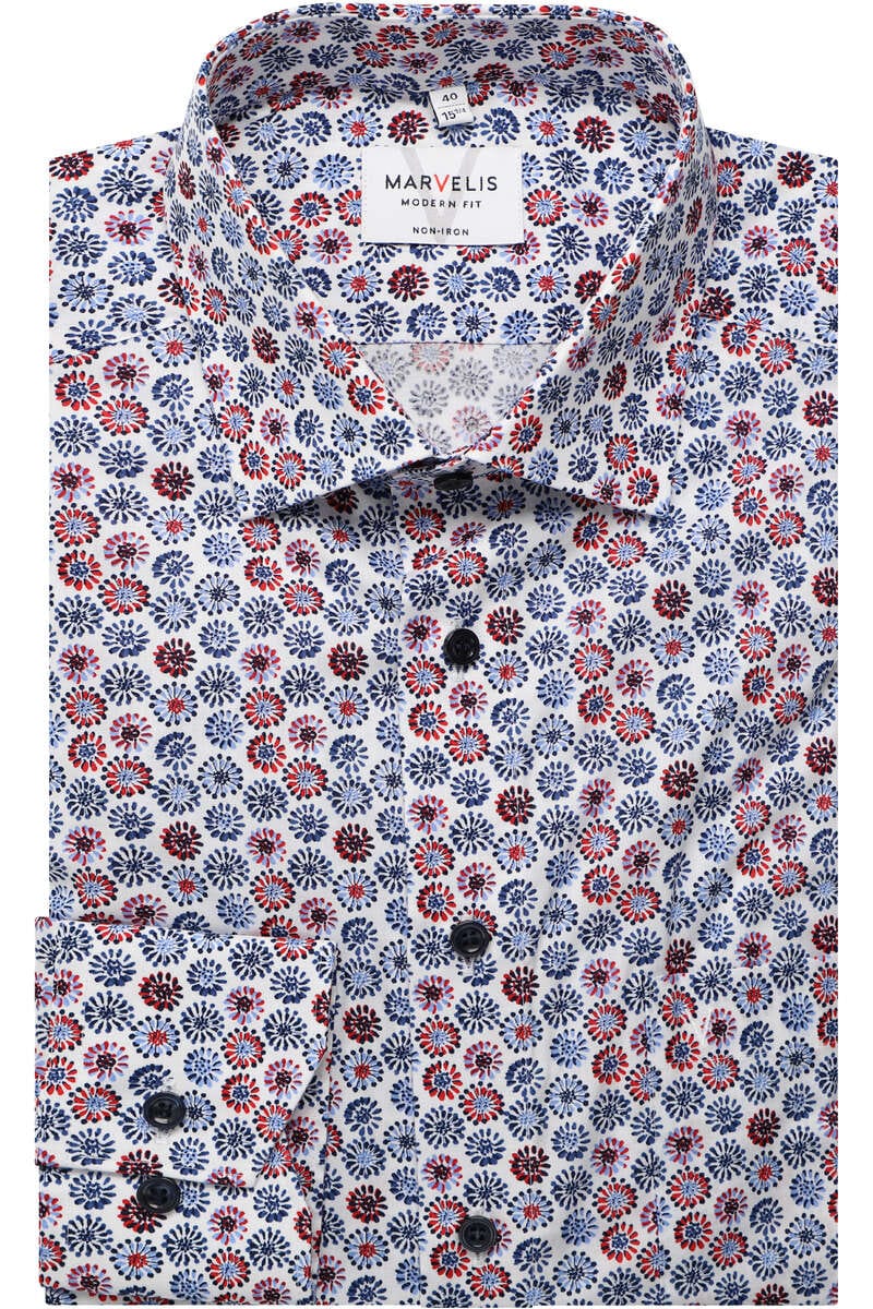 Marvelis Modern Fit Hemd blau/rot/weiss, Blumen | Businesshemden.com 