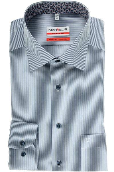 Marvelis Modern Fit Hemd marine/weiss, Zündholzstreifen