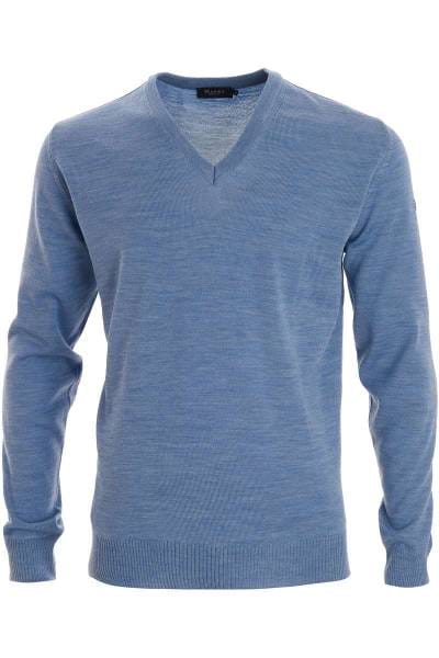 MAERZ Classic Fit Strickpullover V-Ausschnitt blau, einfarbig