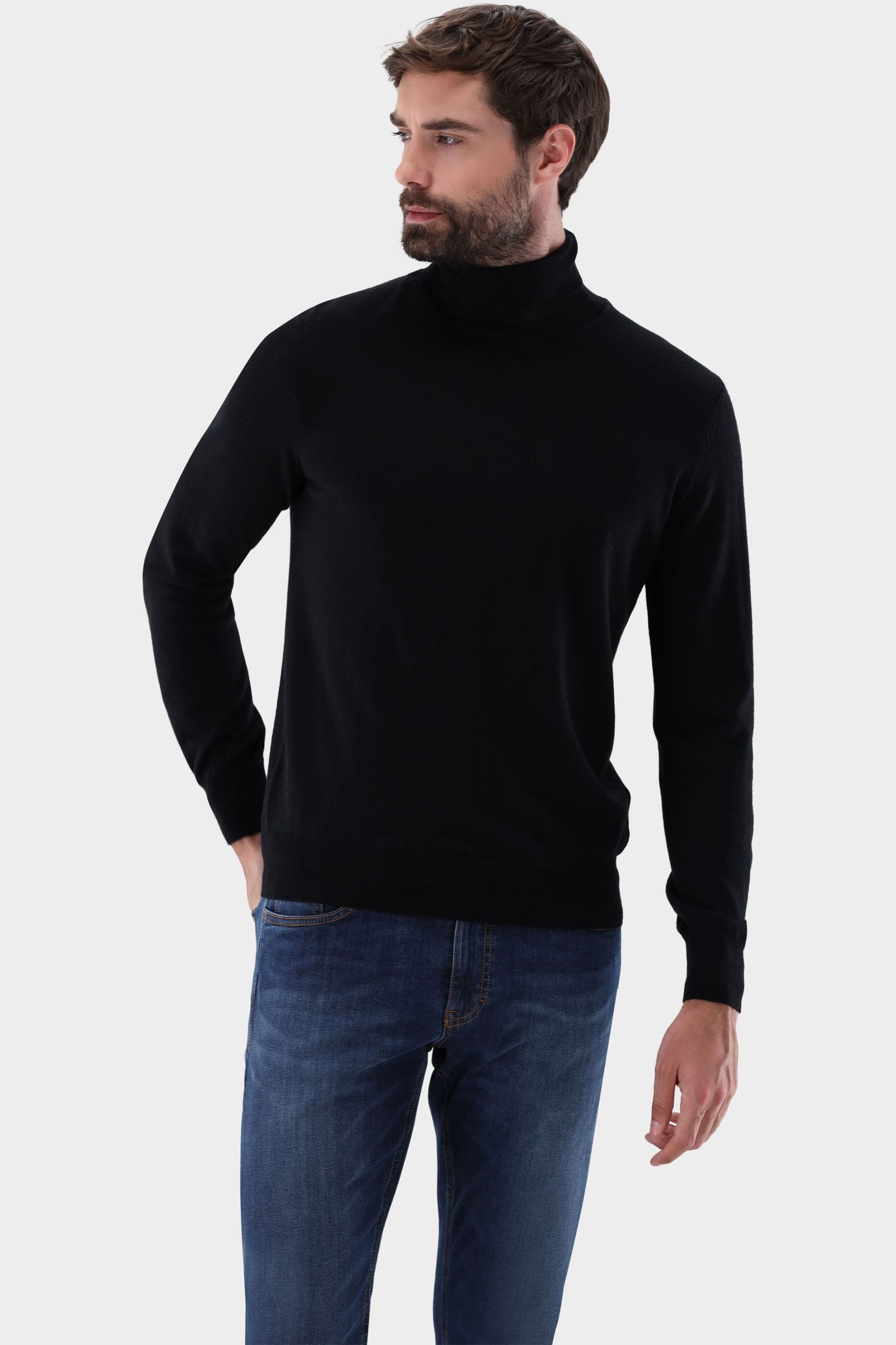 van Laack Regular Fit Rollkragenpullover schwarz, Einfarbig