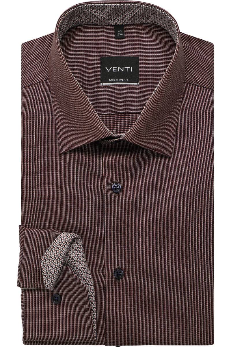 Venti Modern Fit Hemd braun, Gemustert (super langer Arm)