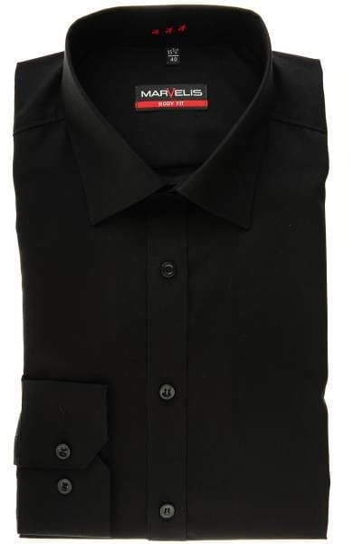 Marvelis Hemd - Body Fit - schwarz, Einfarbig