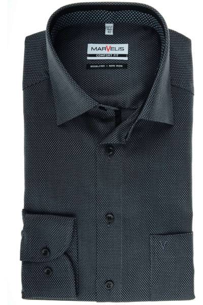 Marvelis Comfort Fit Hemd schwarz/grau, Strukturiert