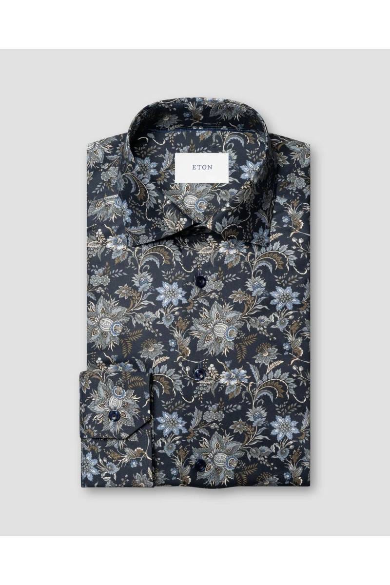 Eton Slim Fit shirt blue, Flowers | Businesshemden.com Eton Slim Fit shirt blue, Flowers | Businesshemden.com
