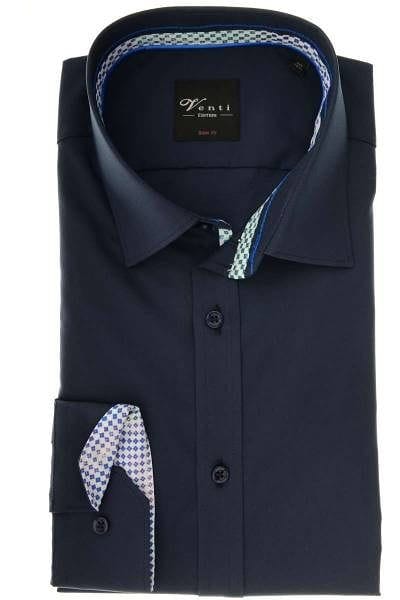 Venti Body Fit Hemd marine, Einfarbig