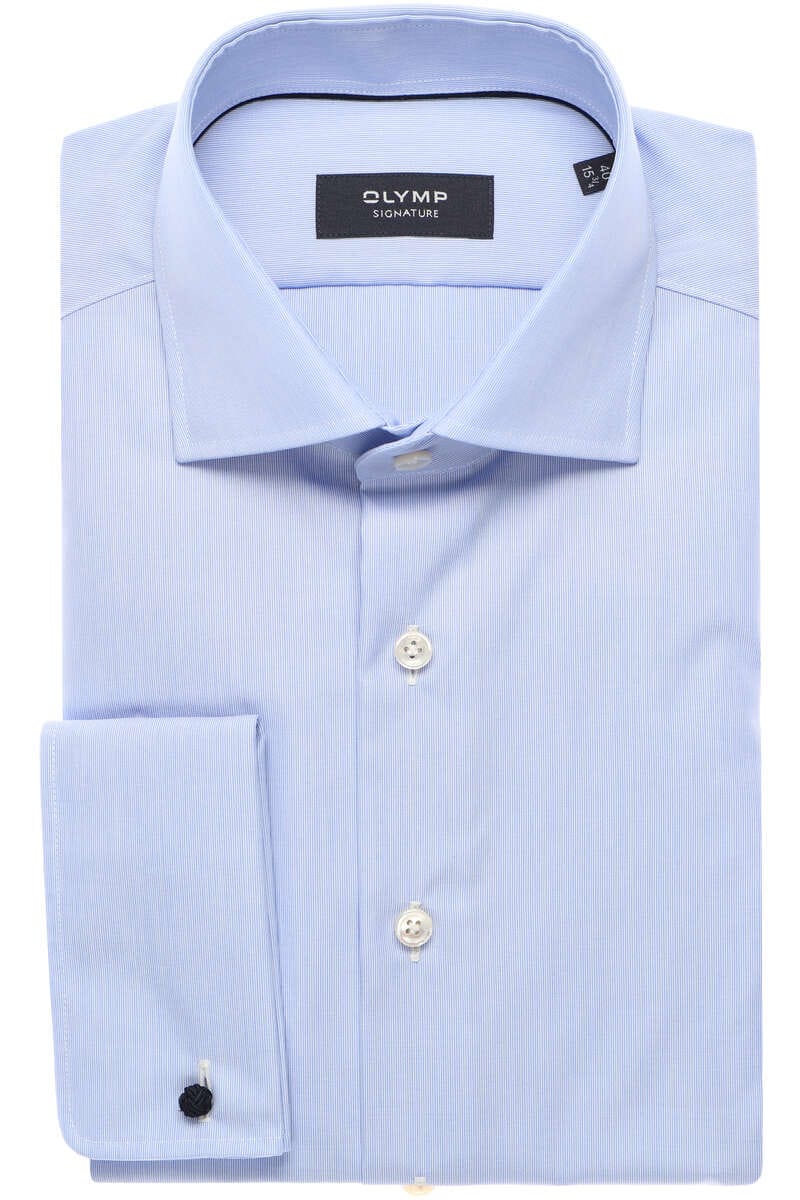Hemden Mit Hohem Kragen 2 Knöpfe Hochwertiges OLYMP SIGNATURE Tailored Fit Hemd in der Farbe blau/weiss