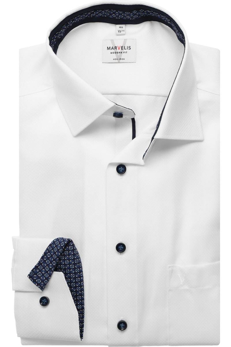 Marvelis Heren overhemd lange mouwen non-Iron Modern Fit, effen, 13 New Kent, blauw 15, 38