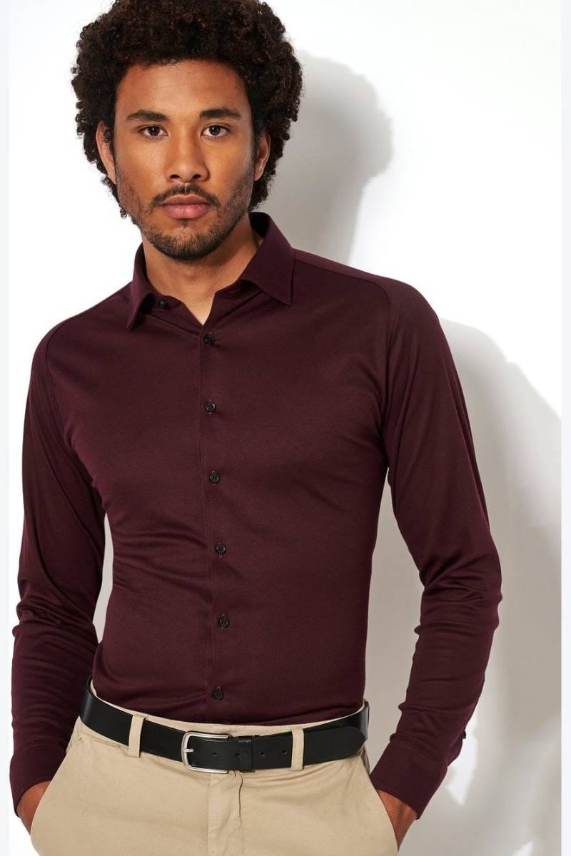 Formal Burgundy Long Sleeve Shirt Outfit Desoto Slim Fit Jersey