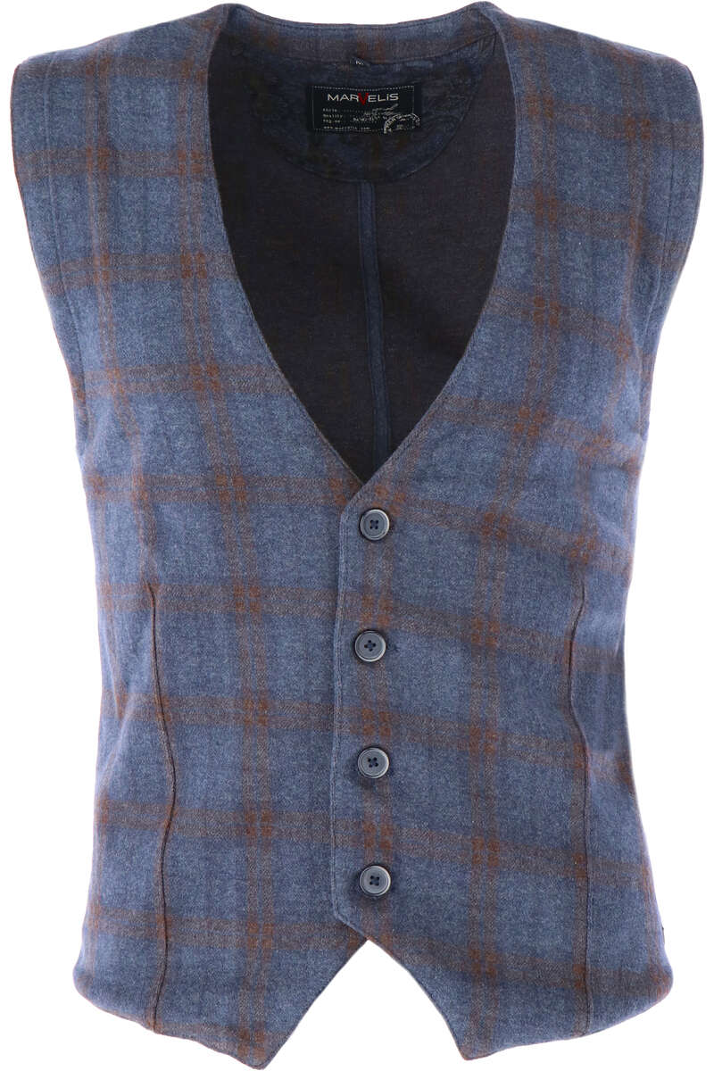 Marvelis Casual Modern Fit Weste V-Ausschnitt blau/braun, gemustert M Marvelis Casual Modern Fit Weste V-Ausschnitt blau/braun, gemustert M