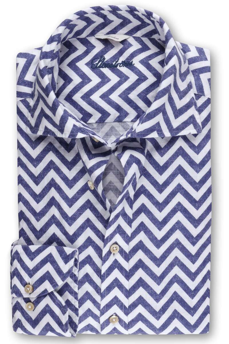 Stenströms Casual Slimline Leinenhemd blau/weiss, Gemustert M Stenströms Casual Slimline Leinenhemd blau/weiss, Gemustert M