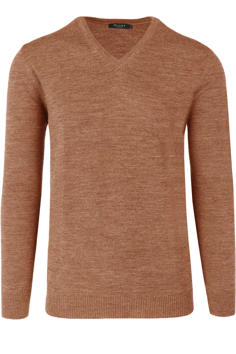 Maerz Modern Fit Pullover V-Ausschnitt hellbraun, einfarbig 50 Maerz Modern Fit Pullover V-Ausschnitt hellbraun, einfarbig 50