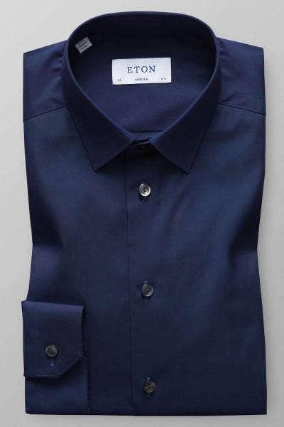 Eton Super Slim Hemd dunkelblau, Einfarbig