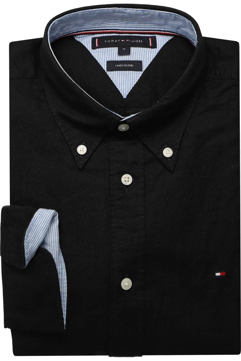 Tommy Hilfiger Regular Fit Leinenhemd schwarz, Einfarbig