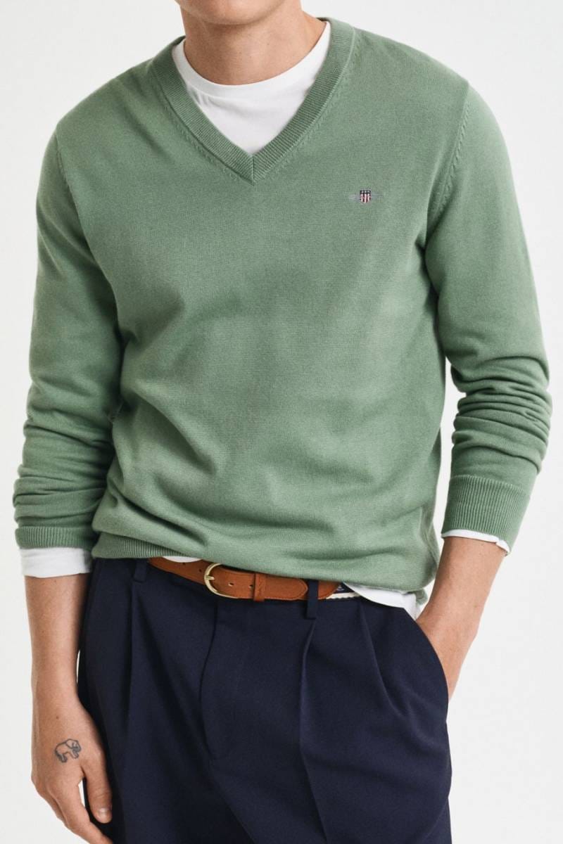 V Ausschnitt Gant Pullover Herren Lammwolle GANT Regular Fit