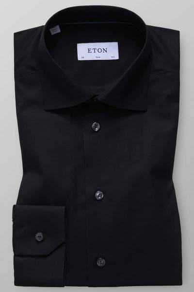 ETON Slim Fit Hemd schwarz, Einfarbig