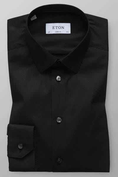 Eton Super Slim Hemd schwarz, Einfarbig