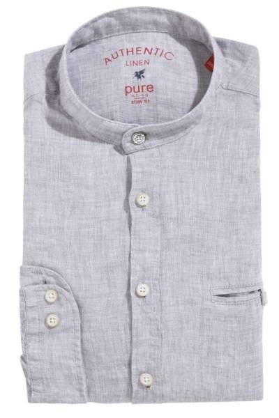 Pure Slim Fit Leinenhemd grau, Einfarbig