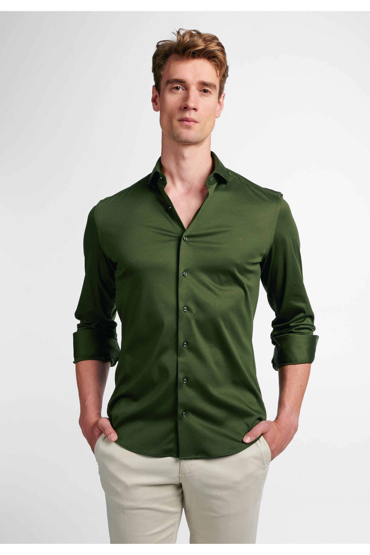 SLIM FIT Jersey Shirt in dark blue plain | dark blue | long sleeve | 41