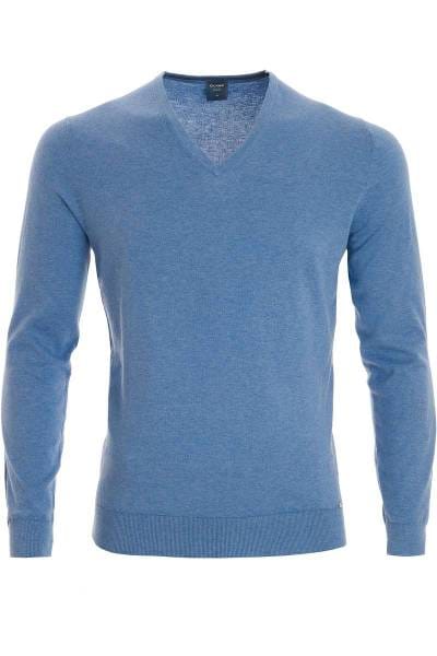OLYMP Modern Fit Strickpullover V-Ausschnitt eisblau, einfarbig