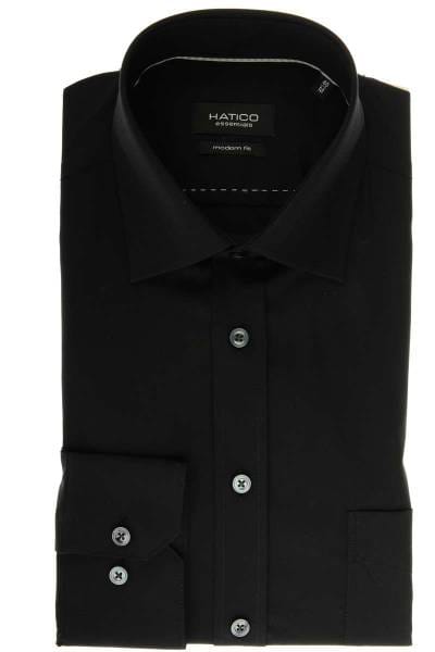 Hatico Modern Fit Hemd schwarz, Einfarbig
