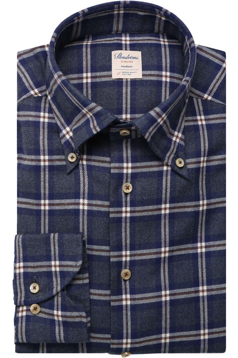 Stenströms Slimline Flanellhemd blau/braun/weiss, Kariert S Stenströms Slimline Flanellhemd blau/braun/weiss, Kariert S