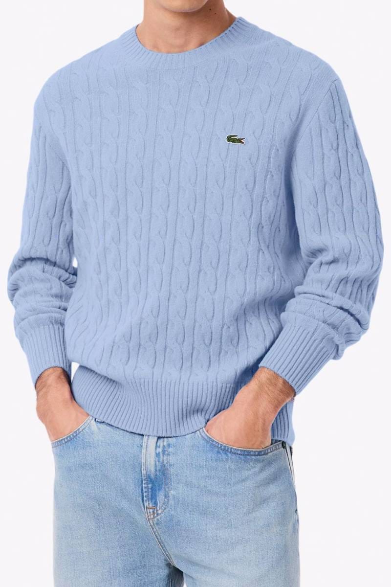 Lacoste Regular Fit Pullover Polokragen hellblau, Zopfmuster