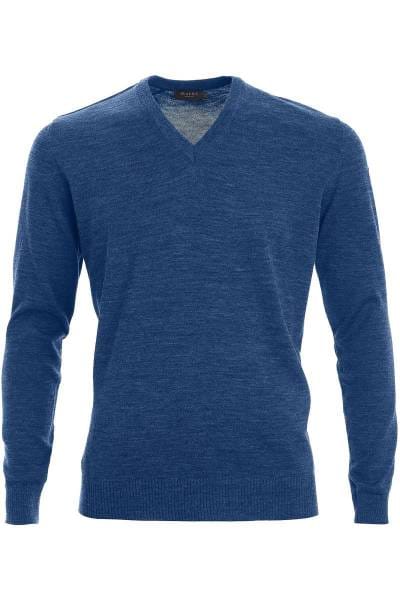 MAERZ Strickpullover Classic Fit V-Ausschnitt blau, einfarbig