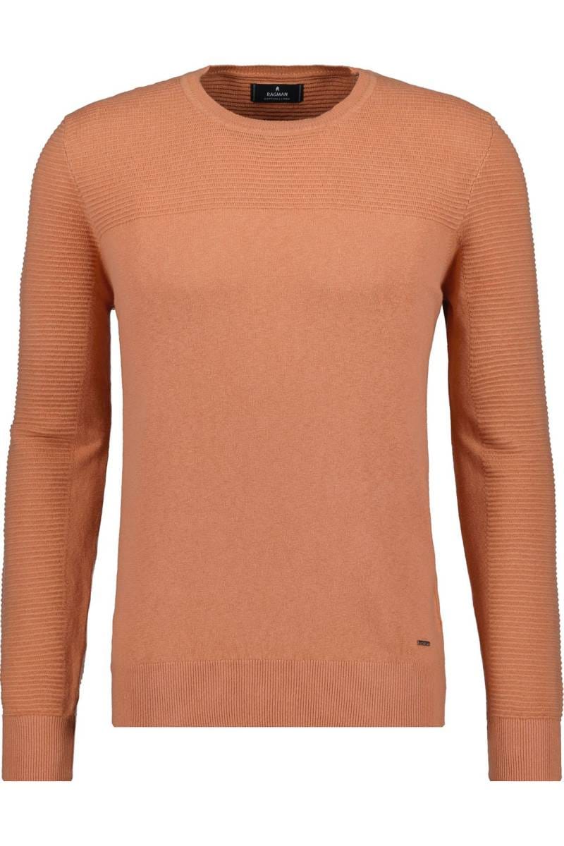 RAGMAN Regular Fit Gebreide trui ronde hals oranje, Effen