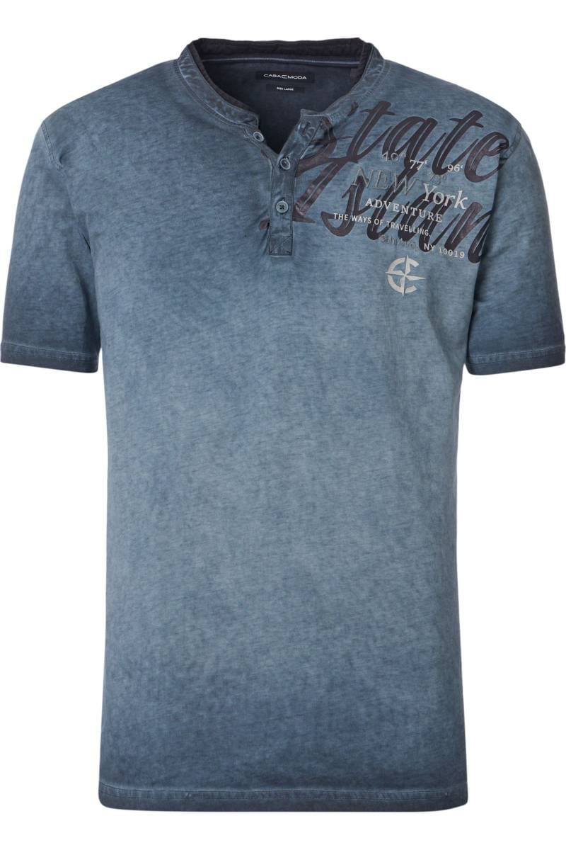 Casa Moda Regular Fit T-shirt Col Henley bleu, Look usé FR-BE